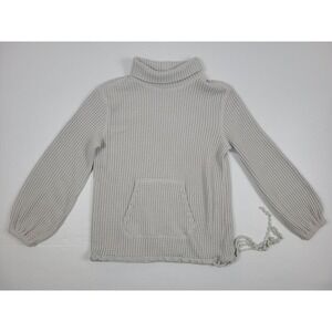 Faherty Womens Small Thermal Drawstring Sweater Gray Waffle Knit Mock Neck